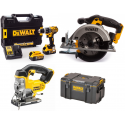 DCD796P2 DeWALT 18V suktuvas – smūginis gręžtuvas + DCS331N 18V siaurapjūklis + DCS391N 18V diskinis pjūklas