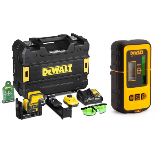 DCE0822D1R DeWALT kryžminis lazerinis nivelyras + DE0892 linijinio lazerio detektorius