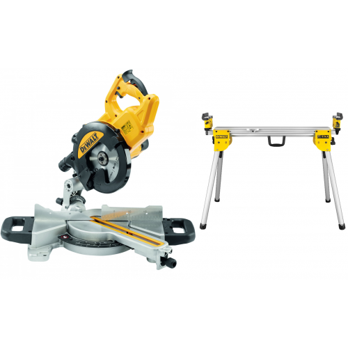 DWS774 DeWALT 216 mm skersavimo pjūklas 1400W + DE7033 kompaktiškas stalas