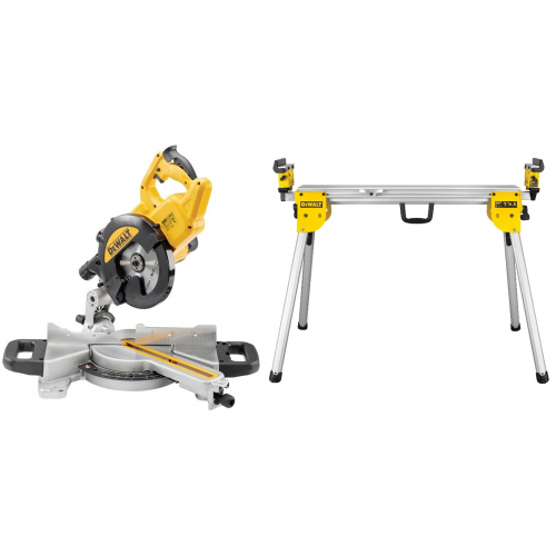 DeWALT DWS773 skersavimo pjūklas + DE7033 kompaktiškas stalas