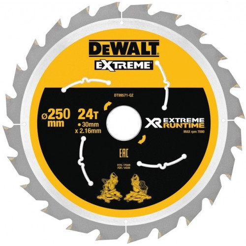 DeWALT FLEXVOLT EXTREME pjovimo diskas medienai 250x30 mm 24T/36T/60T