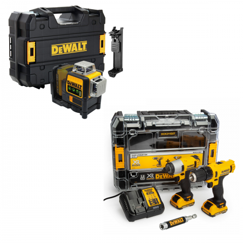 IrankisPlius.lt | DeWalt DCK211D2T + Kryžminių linijų lazerinis nivelyras DCE088D1G