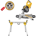 DWS773 DeWALT 216 mm skersinio pjovimo staklės 1300W + DE7033 kompaktiškas staklių stovas + DOVANA!